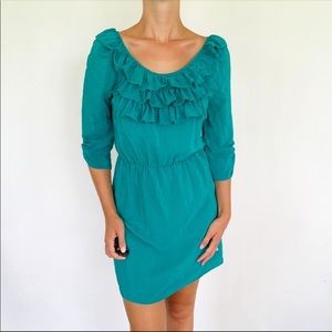 Amanda Uprichard Teal Silk Ruffle Dress Size S